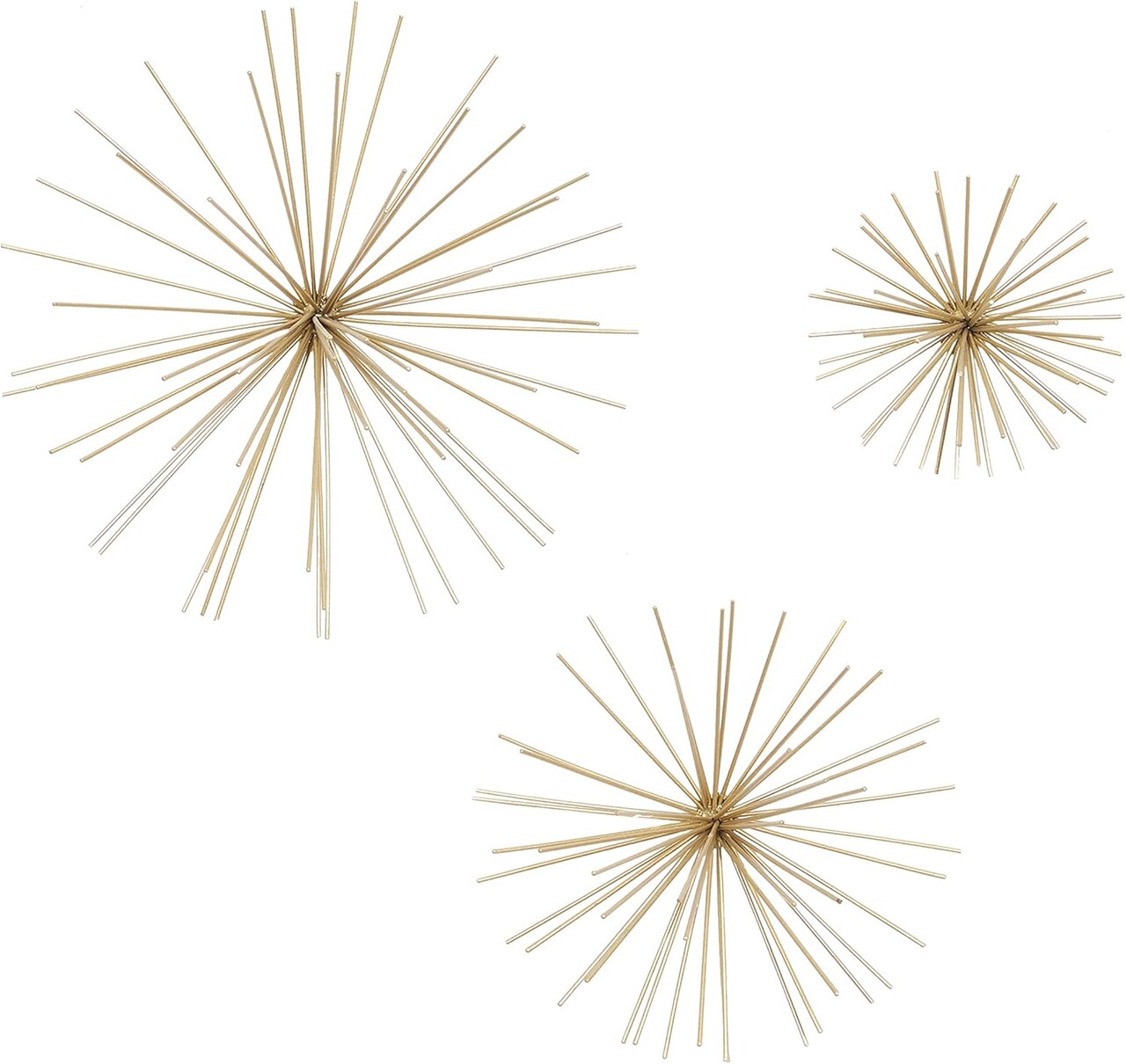 Metal Starburst Home Wall Decor 3D Long Spike Wall Sculpture, Set of 3 Wall Art 6", 9", 12"W, Gold